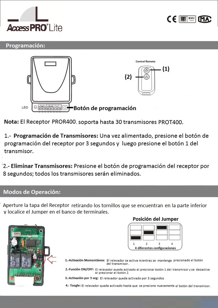 Receptor Mas Control Remoto hasta 50 metros