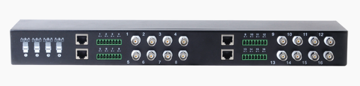 Kit de TRANSCEPTOR ACTIVO DE 16 Canales / VIDEO+PODER en un solo Cable UTP / 150m en 4K, 200m en 5 MP/ Envía 36 Vcc y recibe 12 Vcc / TODO INCLUIDO PARA RACK / Compatible con cámaras HD-TVI/CVI/AHD/CVBS / Instalación Limpia