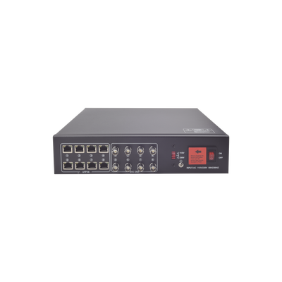 Kit de TRANSCEPTOR ACTIVO DE 8 CANALES / VIDEO+PODER en un solo Cable UTP / 150 metros en 4K, 200 metros en 5 MP/ Envía 36 Vcc y Recibe 12 Vcc / TODO INCLUIDO PARA RACK / Compatible con cámaras HD-TVI/CVI/AHD/CVBS / INSTALACIÓN LIMPIA